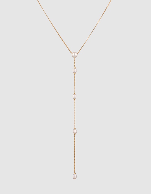 Elli Jewelry - Necklace Y with Pearls Cultured Freshwater Pearls 925 Sterling Silver Gold-plated