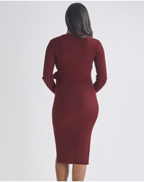 Angel Maternity - Lucille Knit Maternity Midi Dress in Burgundy