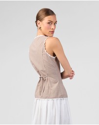 MVN - Gingham Lace Trim Top