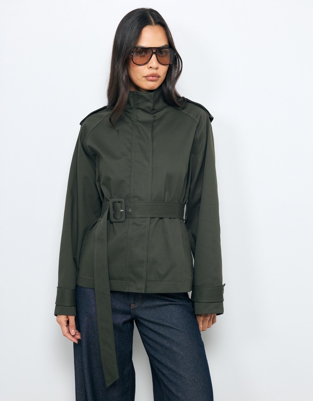 AERE - Sadie Funnel Neck Crop Trench Coat