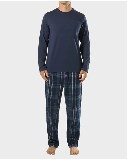 Mitch Dowd - Mens Ice Tea Flannel and Tee Pyjama Set - Mid Blue