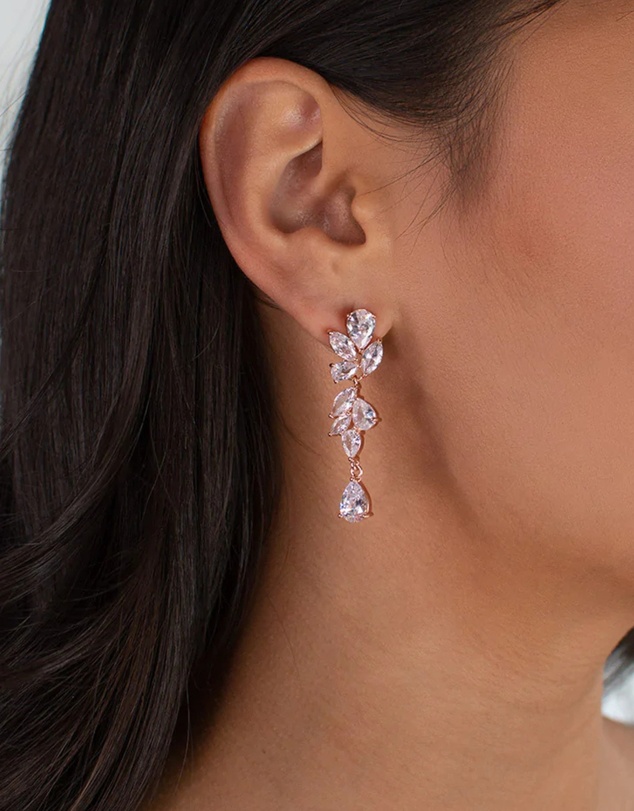 The White Collection - Clara - Rose Gold Bridal Drop Earrings
