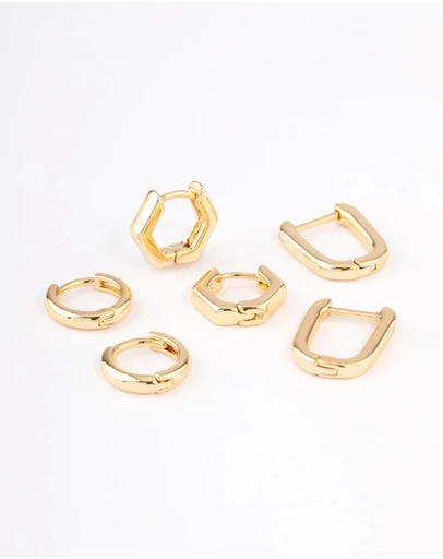 Lovisa - Gold Plated Brass Hexagon Hoop Earrings Pack