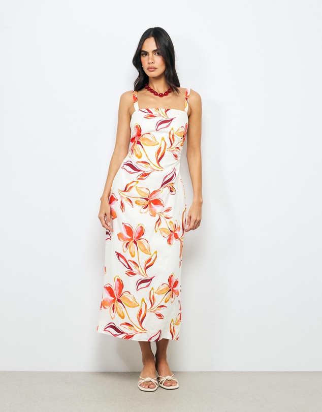 AERE - Aureline Ruched Linen Midi Dress