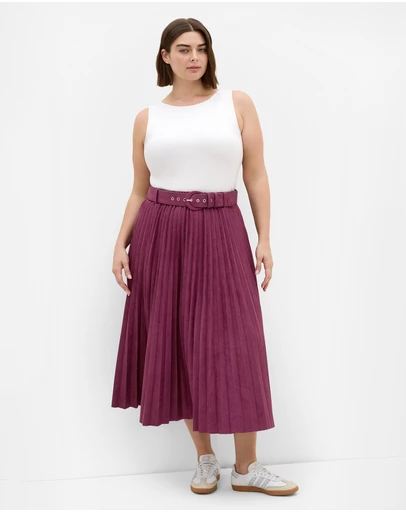 City Chic - Plus size Sueded Pleat Midi Skirt - bordeaux