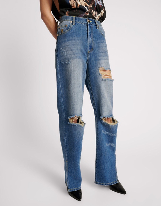 ONE TEASPOON - Shredded Gold Billie Low Slung Straight Leg Mid Waist Denim Jeans