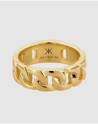Kuzzoi - ICONIC EXCLUSIVE - Ring Male Bandring Chunky Chain Look 925 Sterling Silver Gold Plated