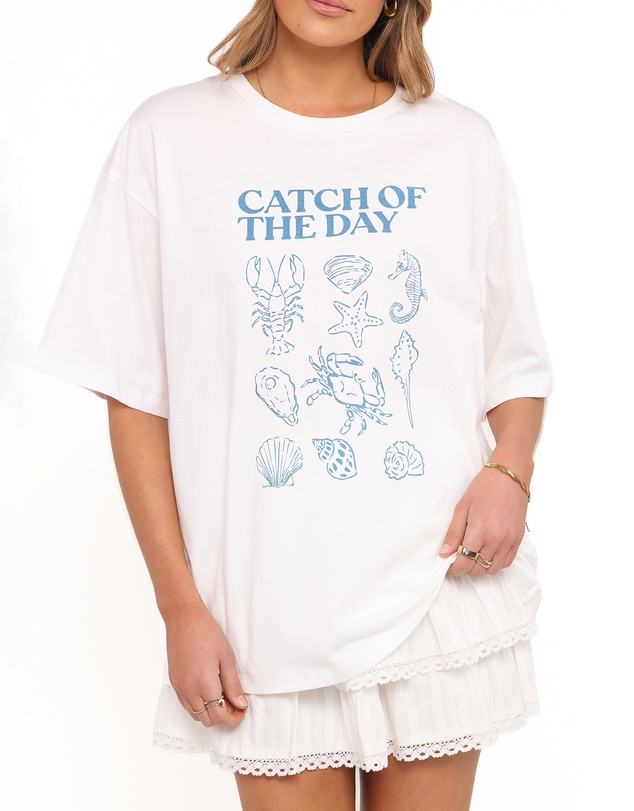 Petal & Pup - Catch of the Day Tee - White Blue
