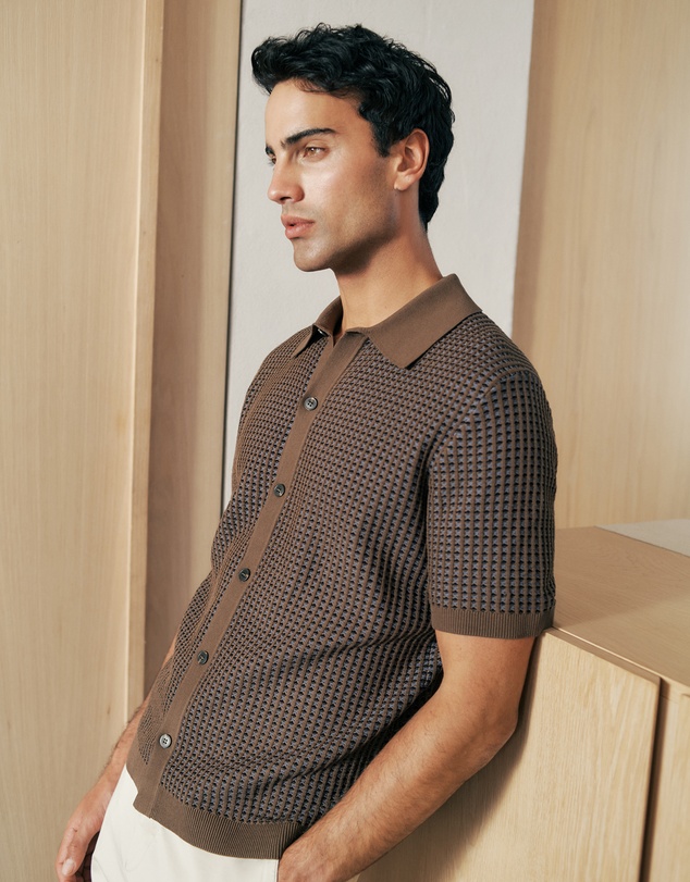 Trenery - Jacquard Geo Knit Shirt in Cocoa