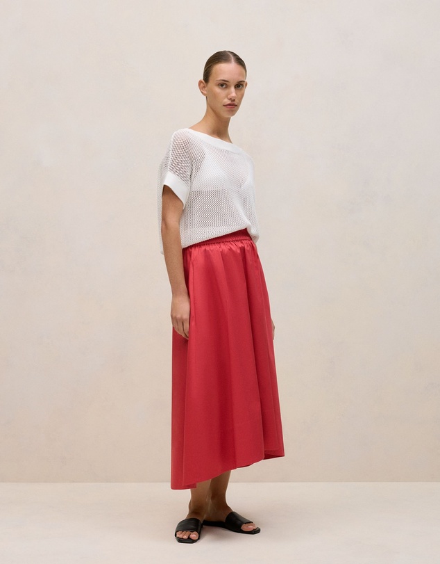 Trenery - Cotton Sateen Waterfall Skirt in Crimson