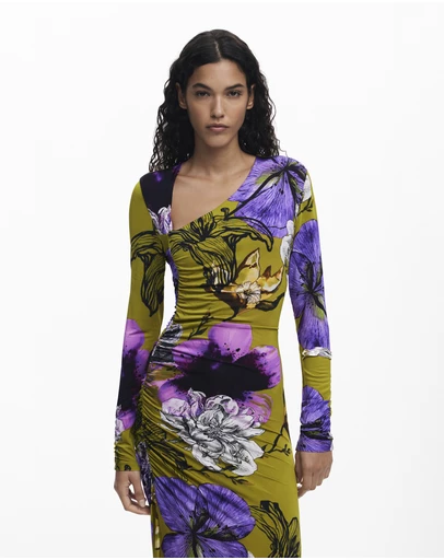 Desigual - Asymmetric neckline dress designed by Mr. Christian Lacroix