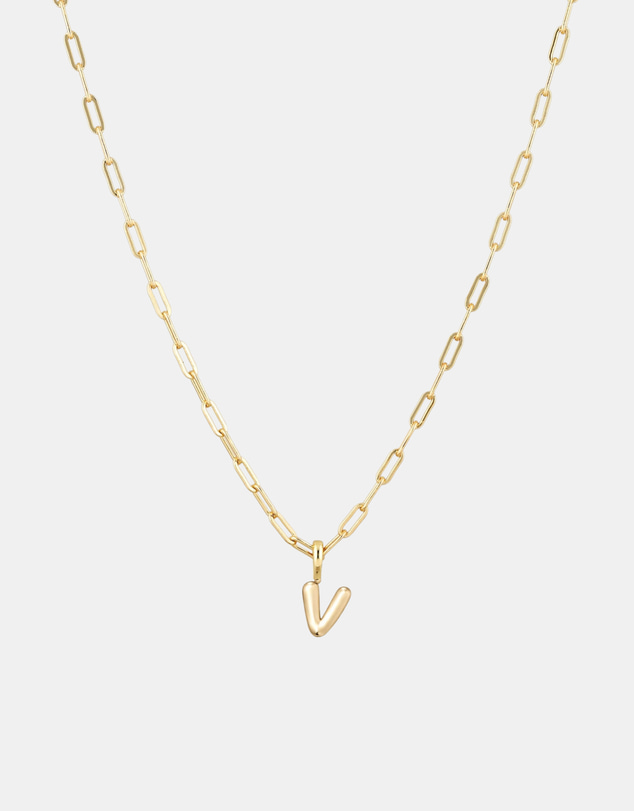 Luna Rae - Gold Vermeil - Paperclip Bubble Letter V Necklace