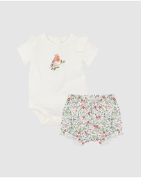 Bebe by Minihaha - Christmas Festive Red Robin Bodysuit and Shorts Set - Babies