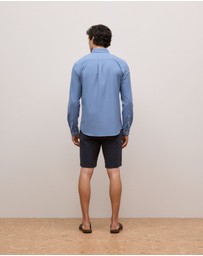 Trenery - Regular Fit Monogram Oxford Shirt in Dusty Blue