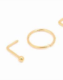 Lovisa - Gold Plated Titanium Simple Mixed Nose Studs & Nose Rings 4-Pack