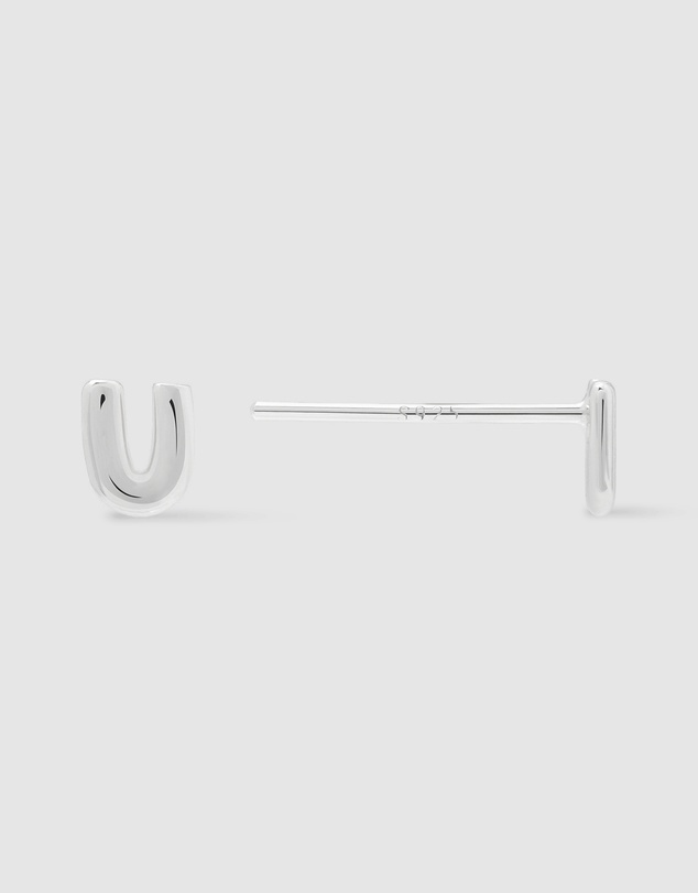 Wanderlust + Co - Alphabet Bubble Silver Stud Earrings - Letter U