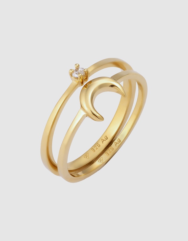 Elli Jewelry - Ring Set Crystal Moon 925 Sterling Silver Gold-Plated