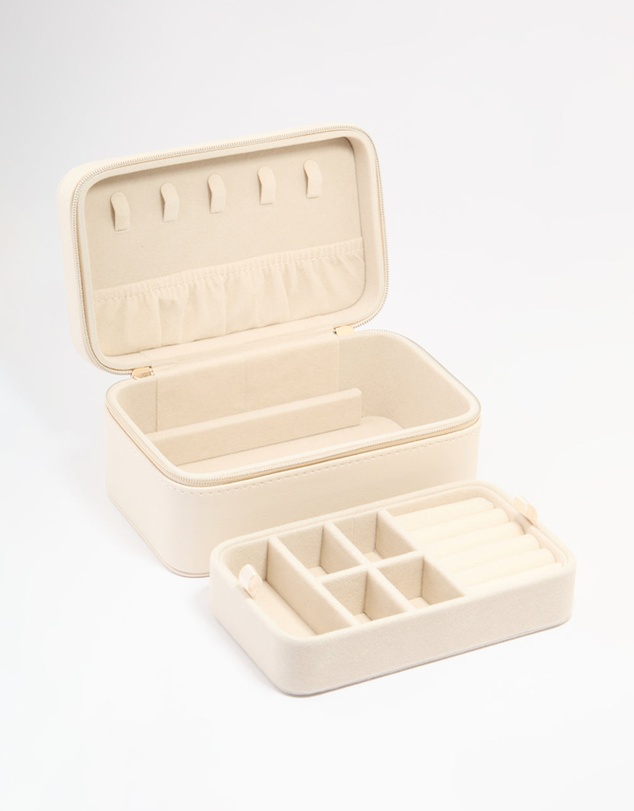 Lovisa - Cream PU Leather Rectangular Layered Jewellery Case