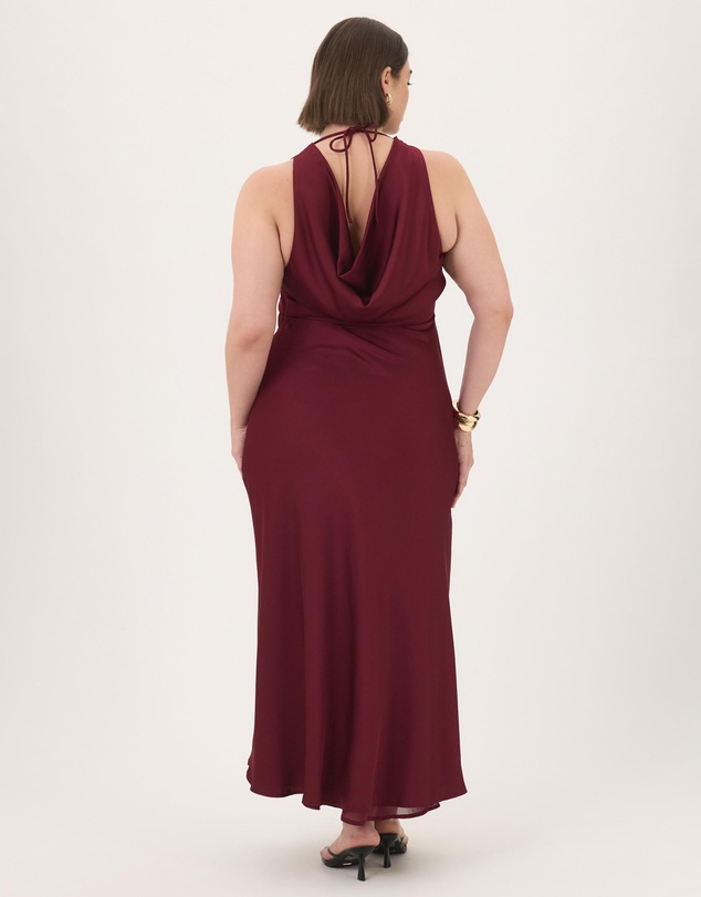 Atmos&Here Curvy - Amelie Satin Draped Back Maxi Dress
