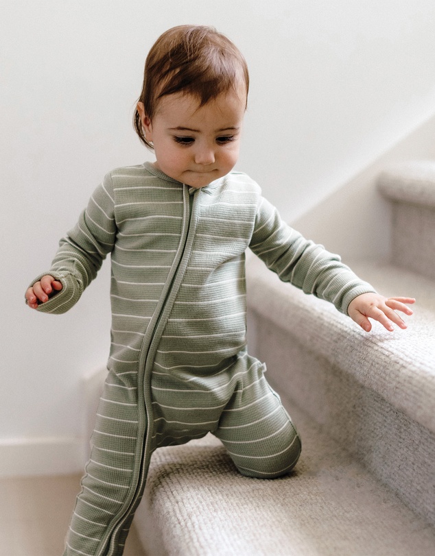 Kynd Baby - Organic Cotton Waffle in Sage Stripe