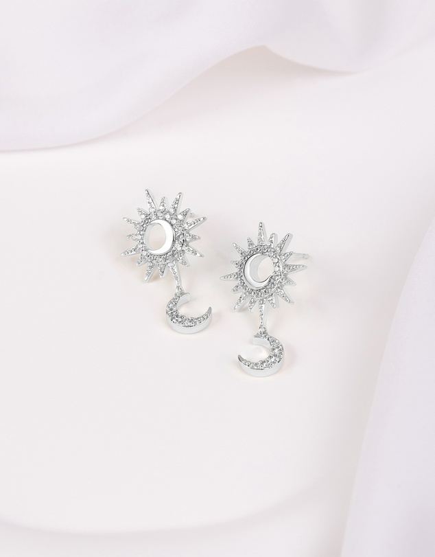 Wanderlust + Co - Sunlit Crescent Silver Drop Earrings