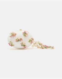 Self Portrait - Satin Floral Beaded Oval Clutch