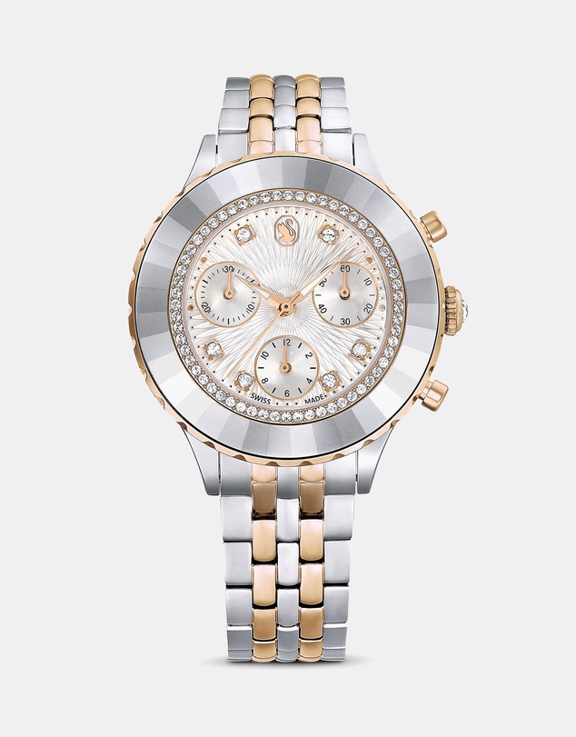 Swarovski - Octea Chrono Watch, Swiss Made, Metal Bracelet, Rose Gold Tone, Mixed Metal Finish