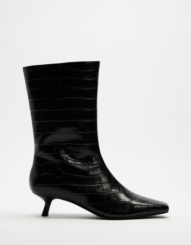 AERE - Maria Leather Kitten Heel Boots