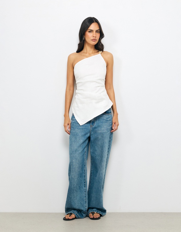 AERE - Fleur Asymmetric One Shoulder Bead Top