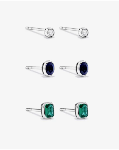 Michael Hill - Laboratory-Grown Diamond, Created Emerald & Created Sapphire Stud Gift Set in Silver