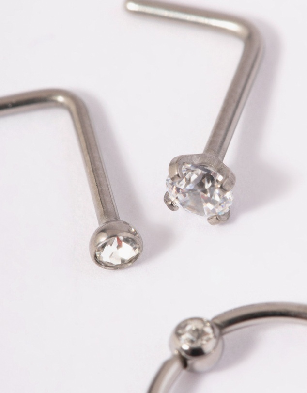 Lovisa - Titanium Diamante Nose Stud Pack