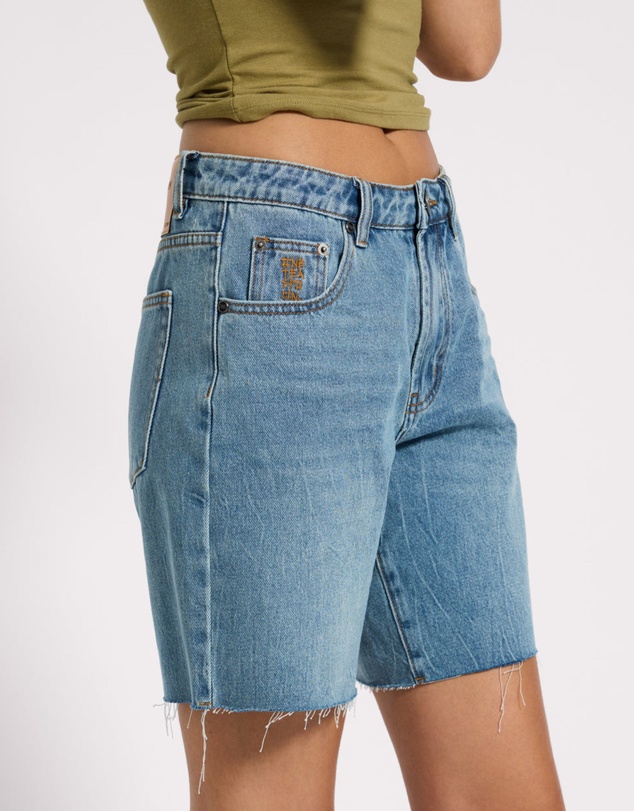 ONE TEASPOON - Jacksons Mid Waist Wide Leg Denim Shorts - Blue Crush