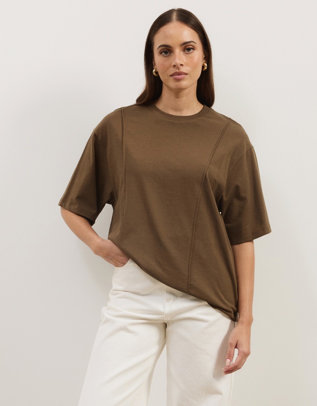 Atmos&Here - Short Sleeve Cotton Seam Detail T-Shirt