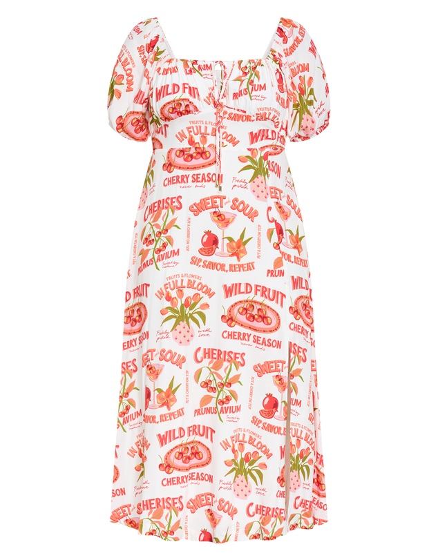 City Chic - Plus size Abbie Short Sleeve Cherry Print Midi Dress - ivory
