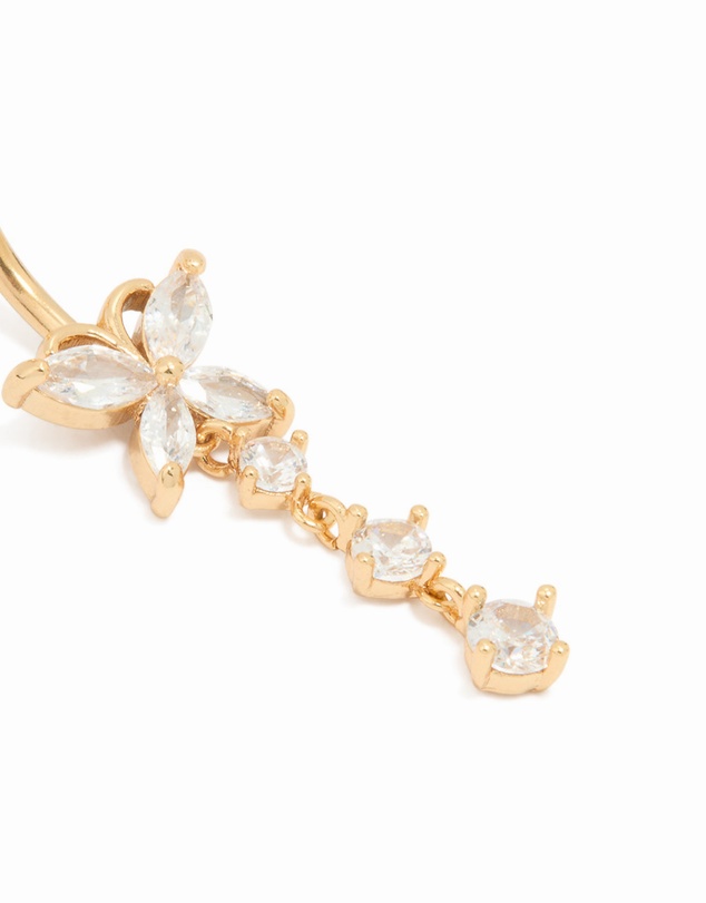 Lovisa - Gold Plated Titanium Cubic Zirconia Butterfly Drop Belly Bar