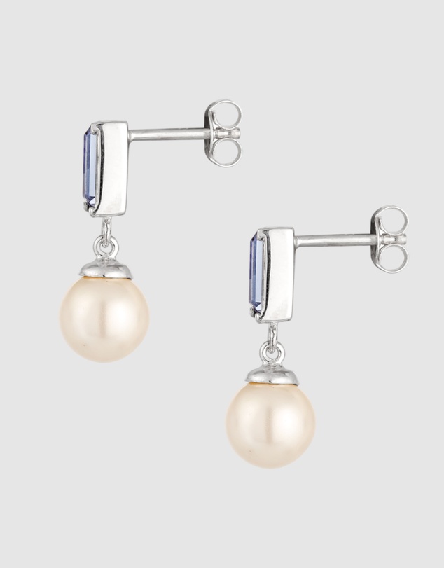 Elli Jewelry - Pearl Rectangle Stud Earrings in 925 Silver