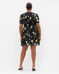 City Chic - Plus size Petal Print Mini Dress - black