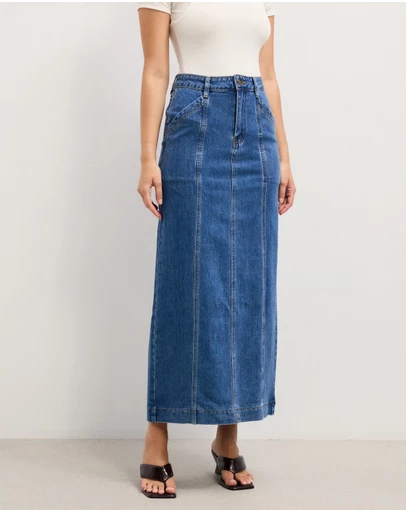 The Fated - Asha Denim Maxi Skirt