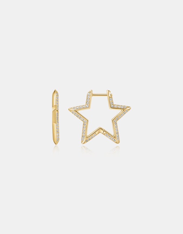 Ania Haie - Gold Medium Star Pave Hoop Earrings