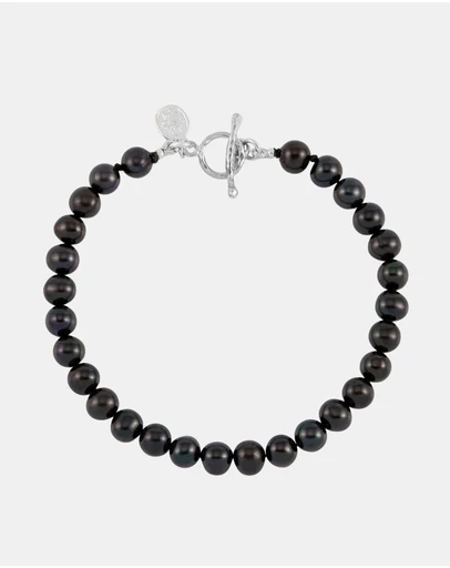 Dower & Hall - Men's Black Pearl Bracelet In Sterling Silver