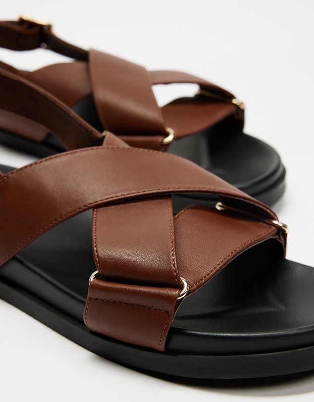 AERE - Crossover Leather Footbed Sandals