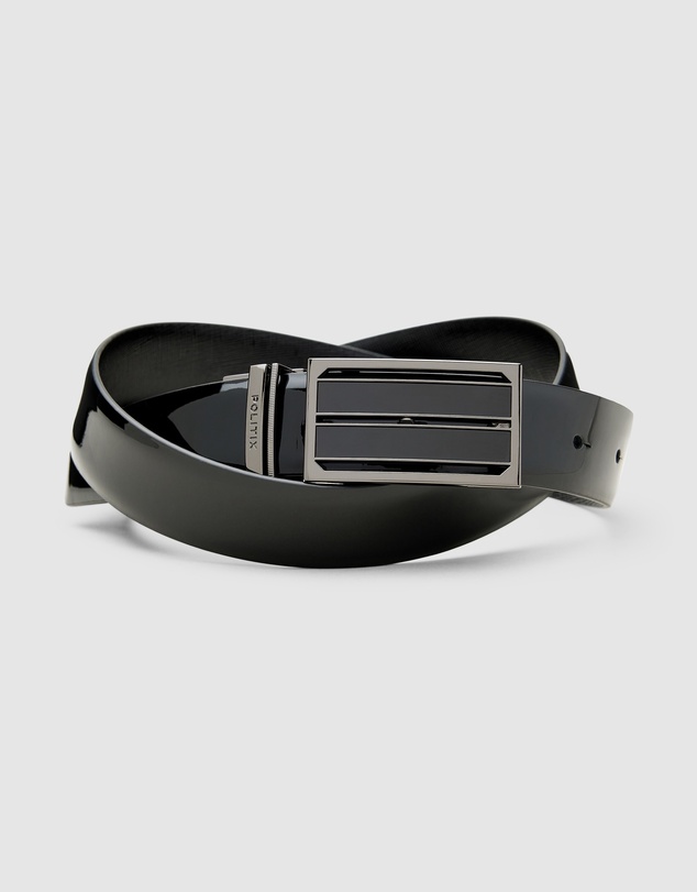 Politix - Reversible Textured And Patent Leather Belt