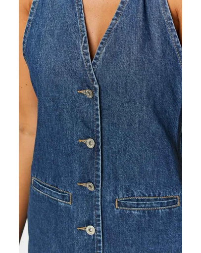 Beginning Boutique - Corbin Denim Halter Neck Mini Dress