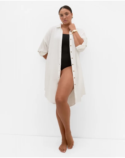 City Chic - Poolside Cover Up Midi Shirt - Ivory