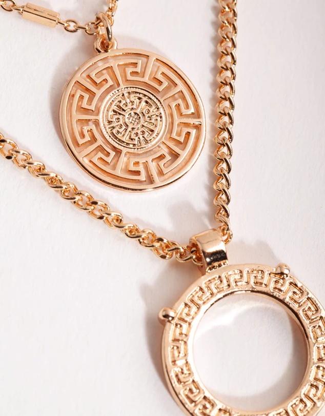 Lovisa - Gold Greek Key Disc Layered Necklace
