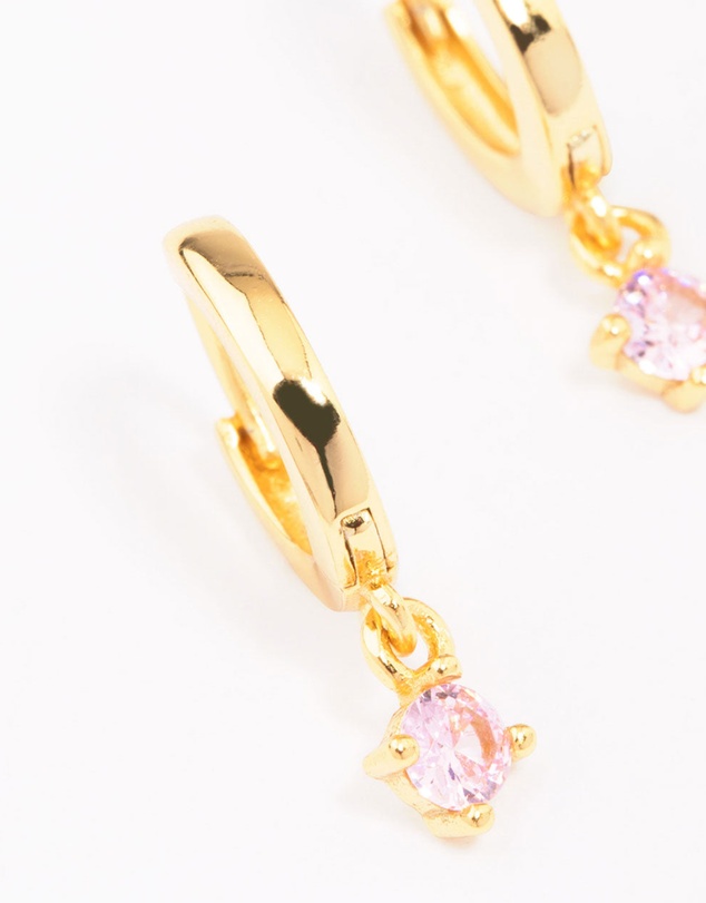 Lovisa - Gold Plated Sterling Silver Pink Cubic Zirconia Hoop Earrings
