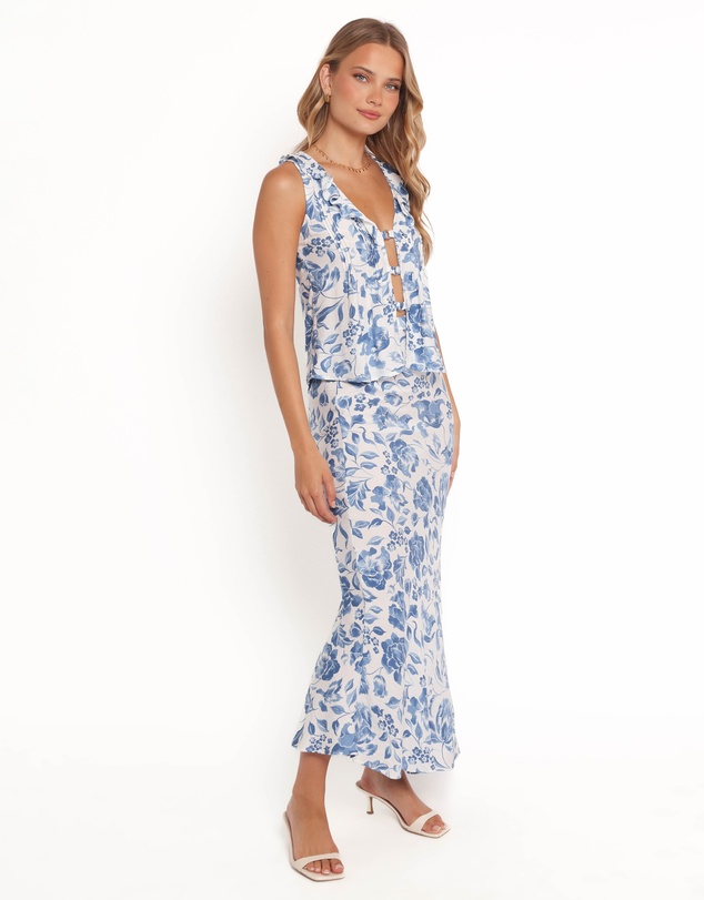 Petal & Pup - Claud Maxi Skirt - Blue White Floral