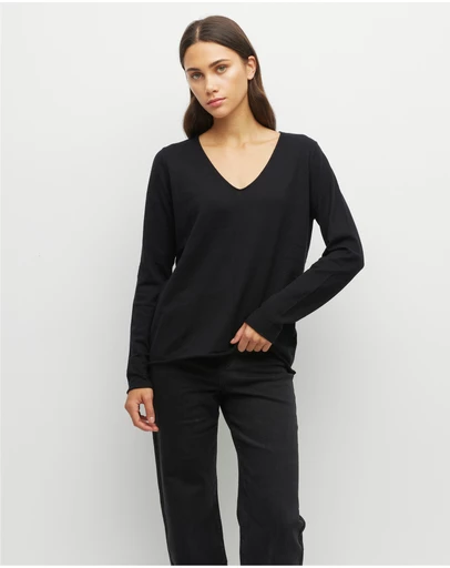 JH Lounge - JHL V-Neck L/S T (Fine Cotton Cashmere) Black