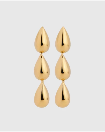 Najo - Liora Triple Drop Yellow Gold Stud Earring