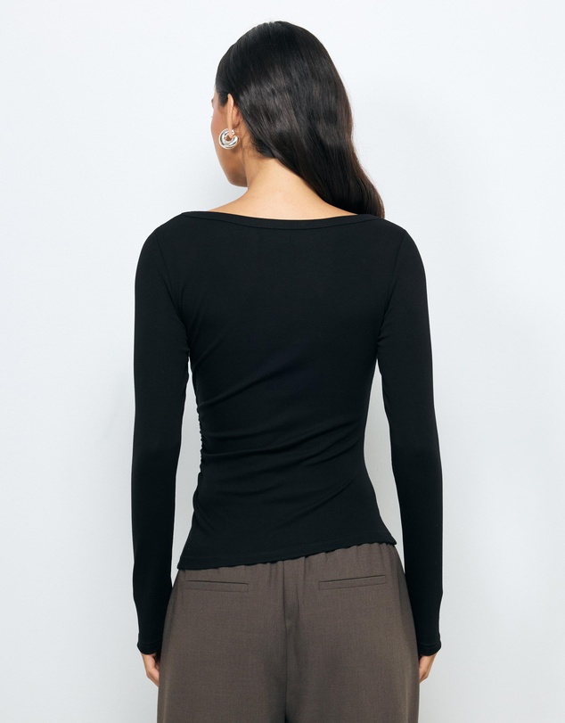 AERE - Boat Neck Gathered Jersey Top